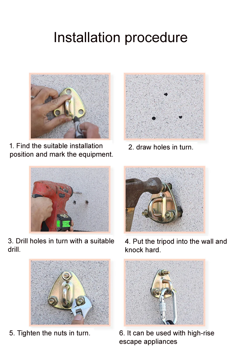 

Fire rope family fire escape rope safety rope fixing device tripod bracket hook 3 angle bracket expansion nail
