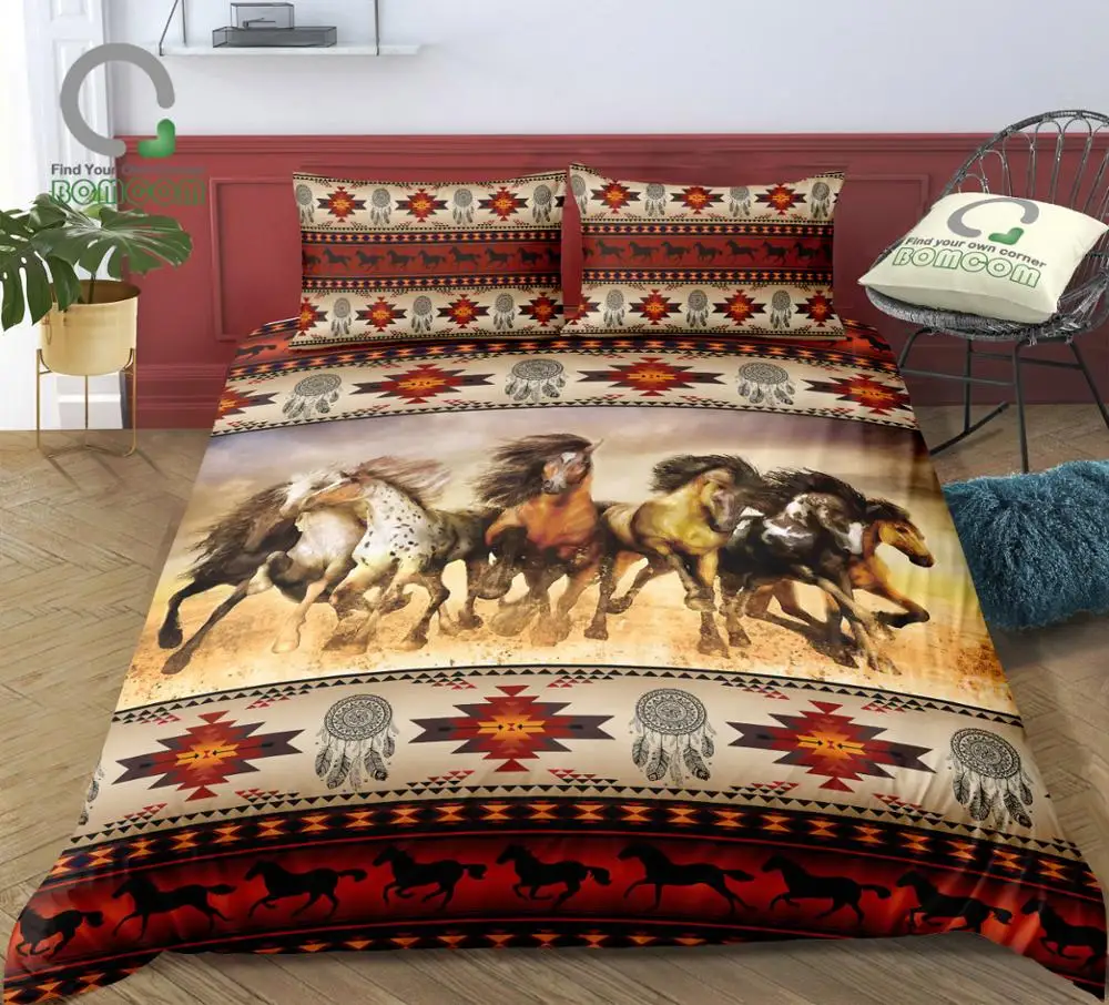 BOMCOM Digital Printing Bedding Set Horses Running Dreamcatcher Aztec Pattern Duvet Cover 100% Microfiber | Дом и сад