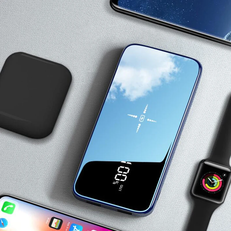 Быстрая зарядка беспроводной внешний аккумулятор Двойной USB зеркальный экран