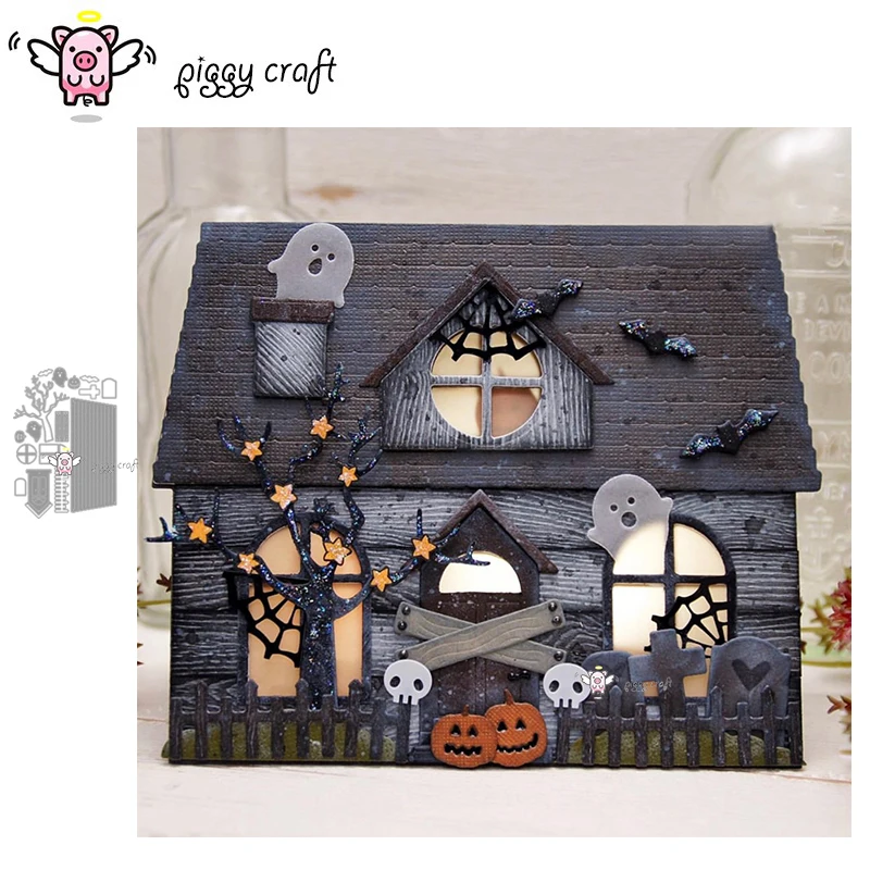 Piggy Craft metal cutting dies cut die mold Ghost Halloween house Scrapbook paper craft knife mould blade punch stencils dies