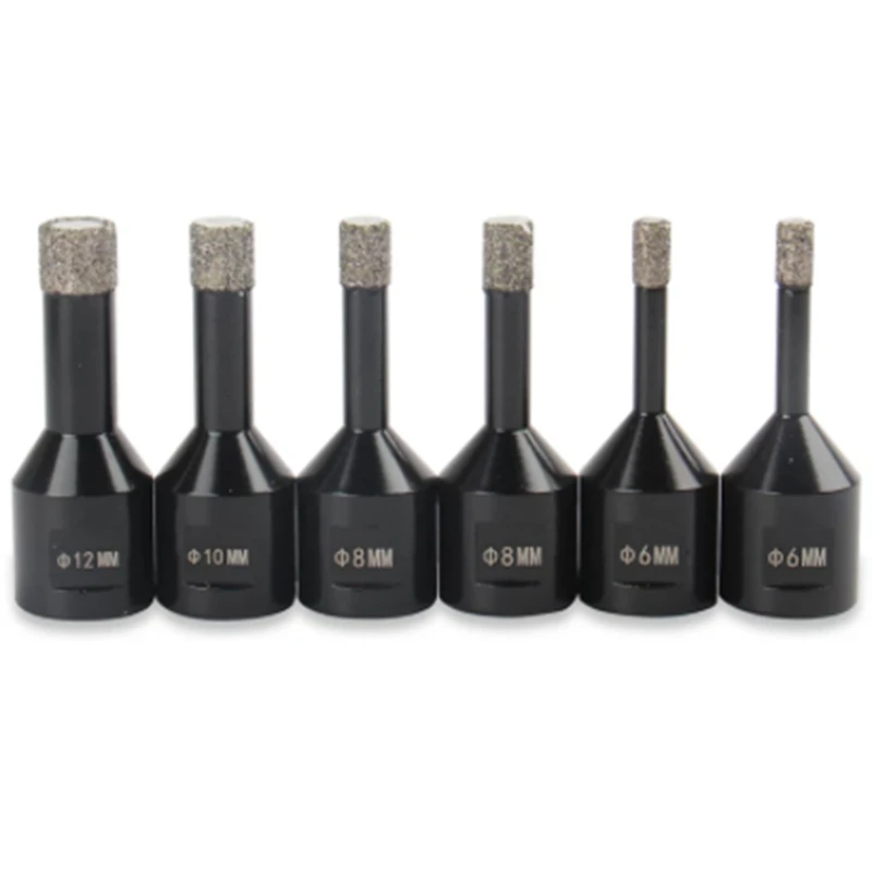

6 шт. 6/6/8/8/10/12 мм, резьба M14, сухое вакуумное алмазное сверло с алмазным напылением, Мраморная керамическая плитка, набор для отверстий