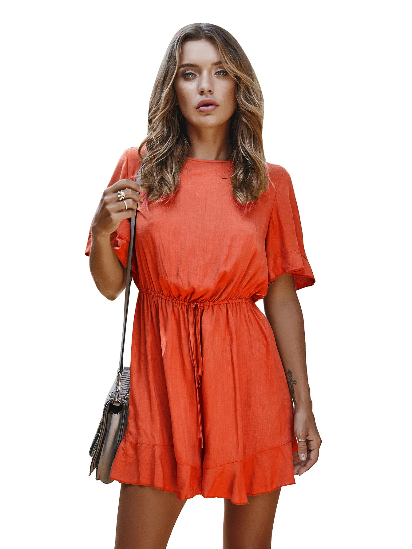 

CGC Summer O Neck Short Sleeve Woman Dress 2021 New Fashion Solid Loose Female Mini Dress Casual Lace Y2K Woman Cloth Vestidos