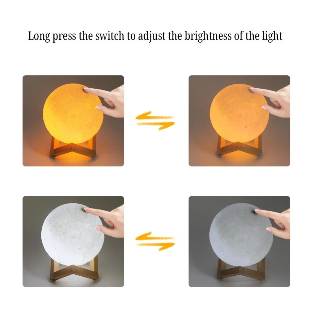 Перезаряжаемые светодиодный ночной Светильник луна лампа 3D печать Луны