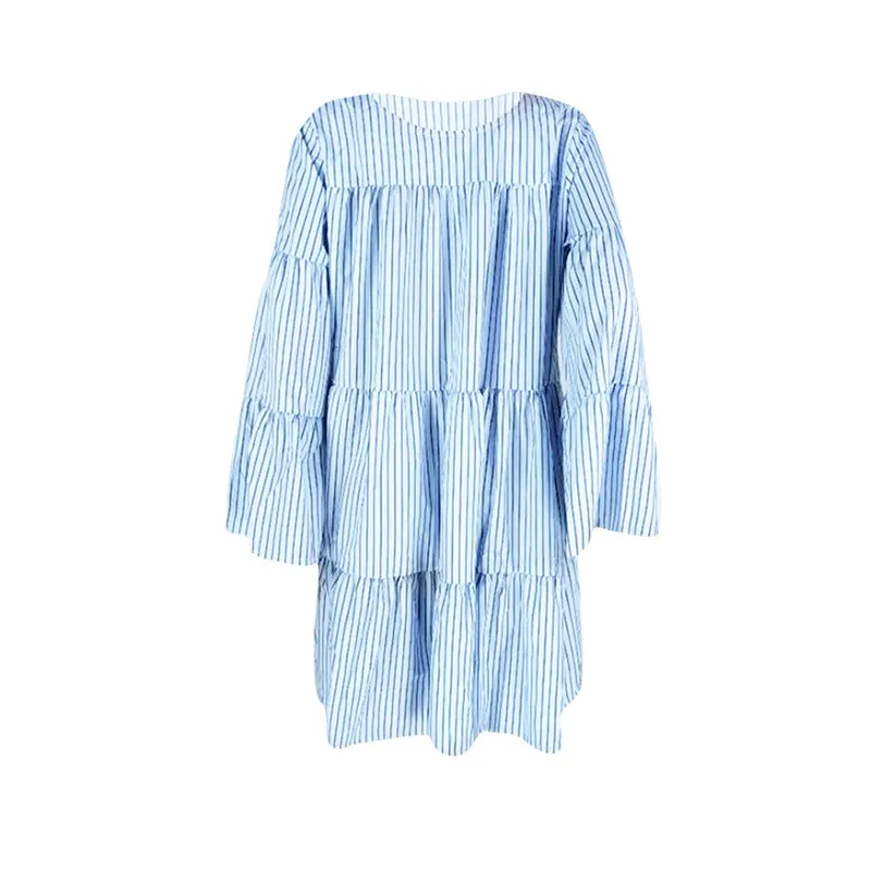 Женское Повседневное платье-футболка в полоску свободное голубое платье-рубашка