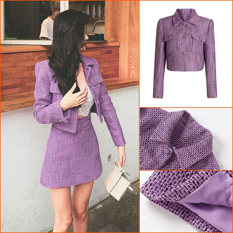 

Пурпурное пальто с завышенной талией и юбкой А-силуэта