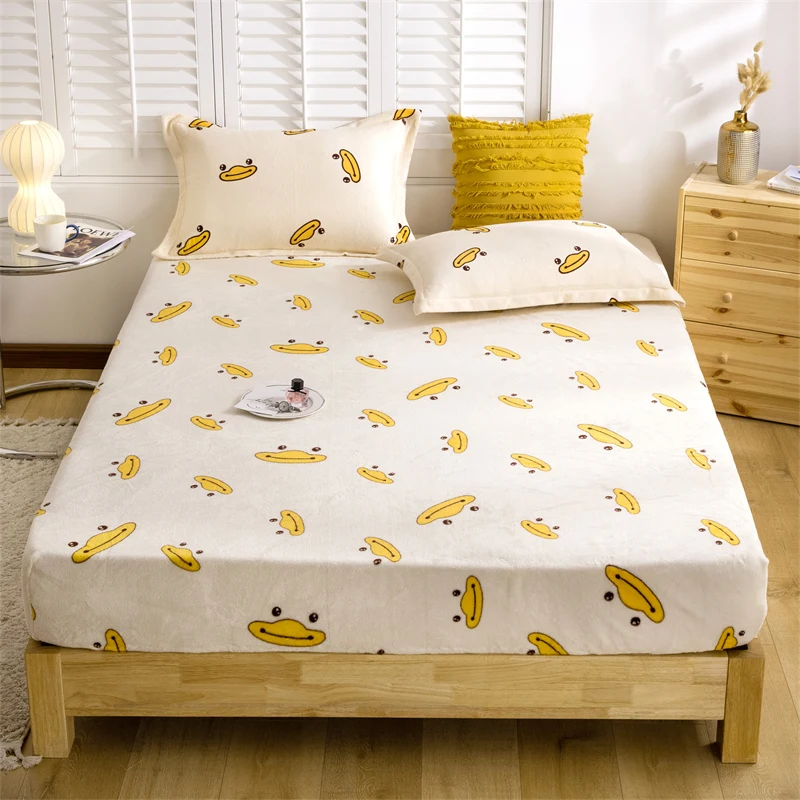 

Micro Fleece Bed Sheet Anti-Static And Printed Sheets Bed All-Around Elastic Band 1pc Bedding-Set Bed Pad Cover Protector
