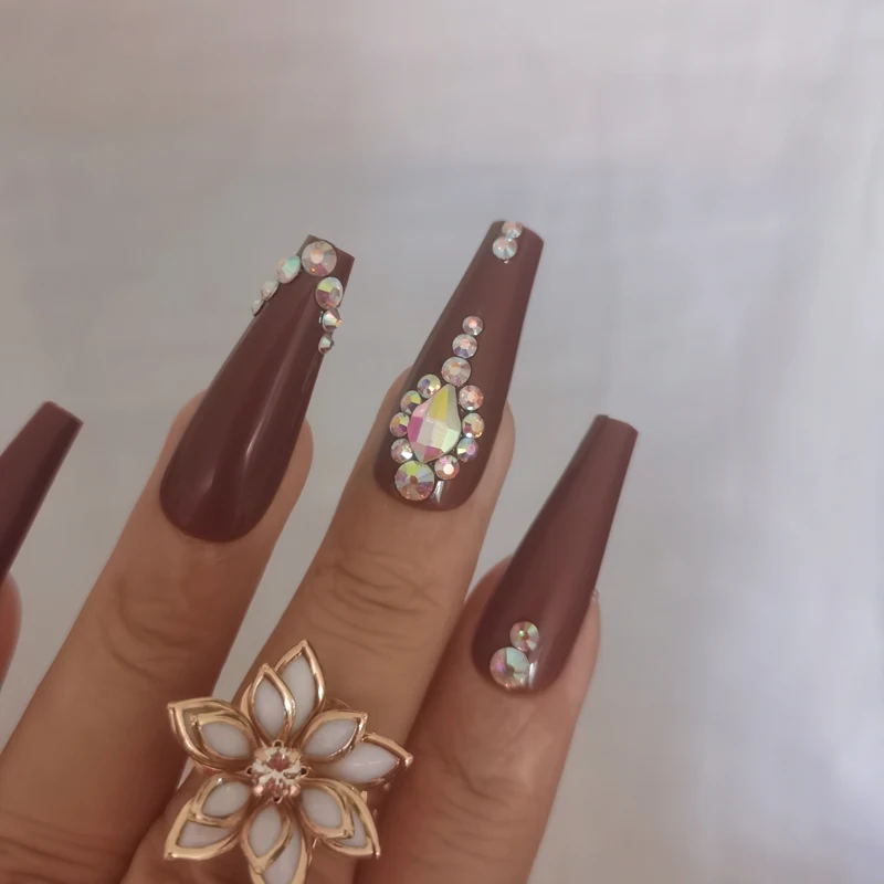 24 шт. роскошные украшения длинный балетный гроб накладные ногти кристалл