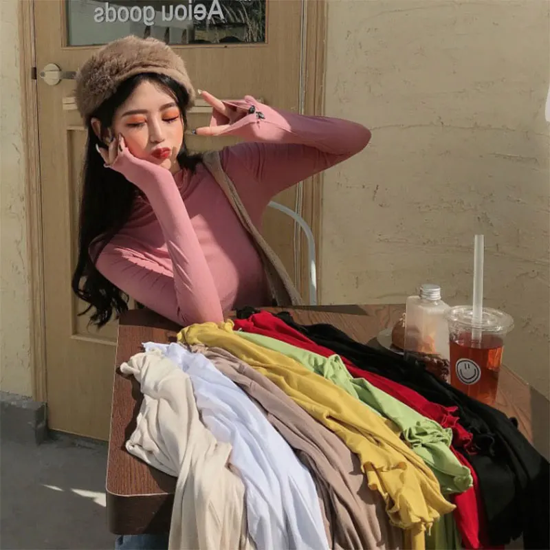 Новинка Осень зима 2020 модная женская футболка с длинным рукавом универсальная