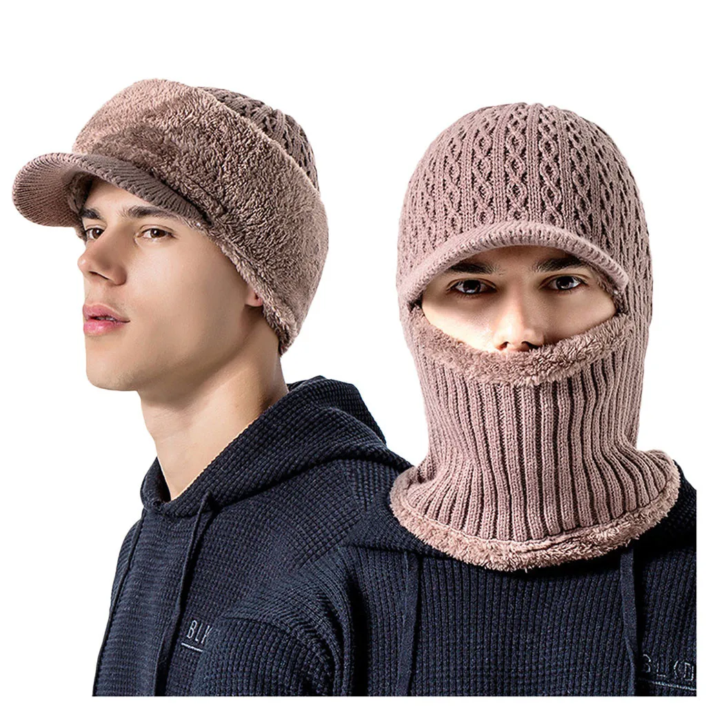 2 способа ношения Мужская зимняя шапка с воротником набор плюс бархатная Толстая