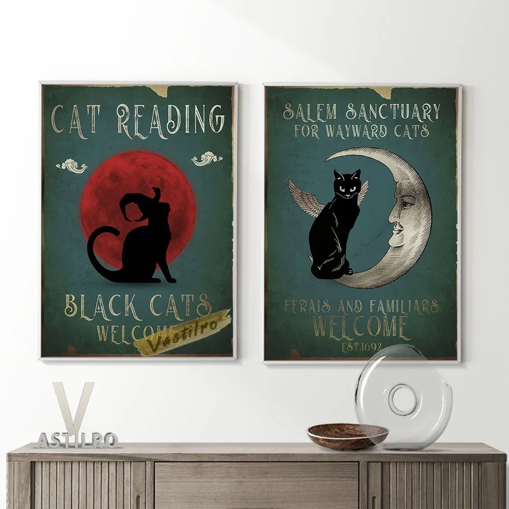 

Animal Illustration Print Poster Angel Kitten Crescent Canvas Painting Demon Cat Blood Moon Gothic Wall Art Home Decor Gift Idea