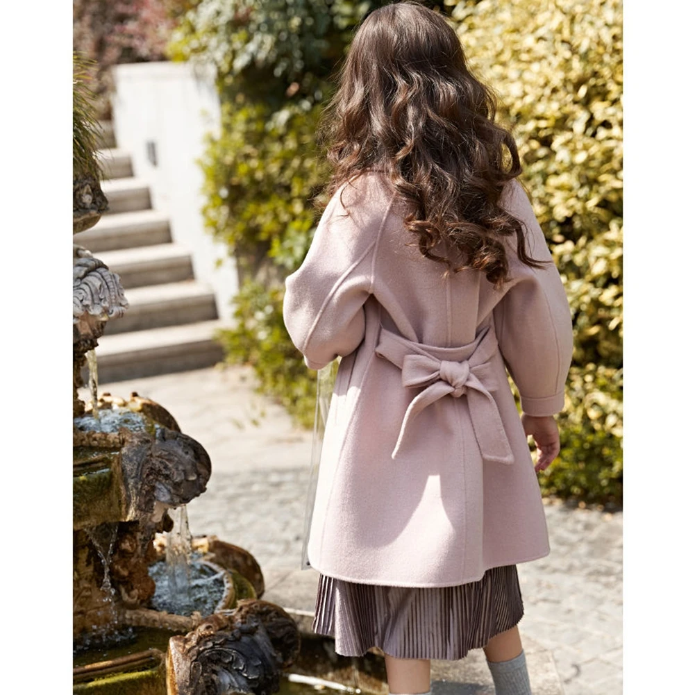 Куртка шерстяная для девочек с хлопковой подкладкой длинная ветрозащитная