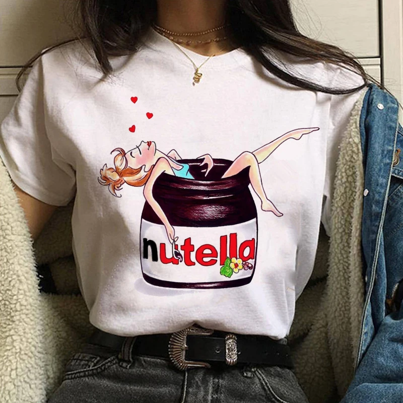 Забавные женские футболки Nutella Harajuku с милым принтом Tumblr повседневный Белый Топ
