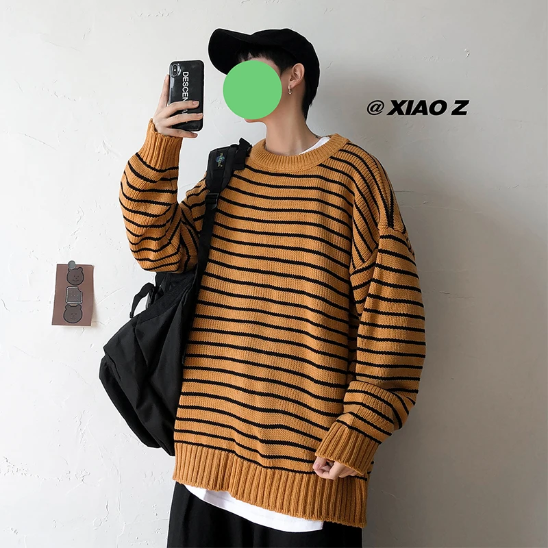 Полосатый свитер мужской модный Повседневный вязаный пуловер с круглым вырезом