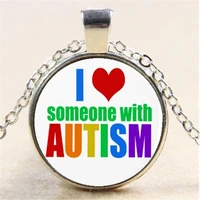 i love somone with autism photo cabochon glass chain necklacecharm creative women pendants fashion jewelry accessorygifts