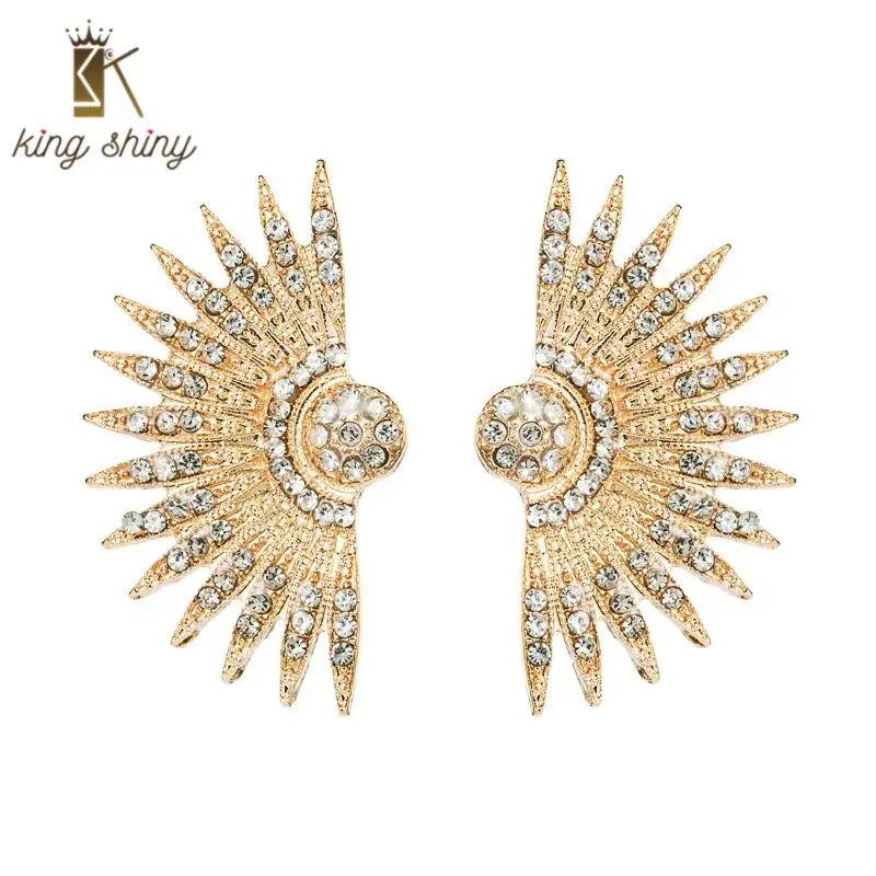 

2021 Za Brand Crystal Statement Stud Earrings for Woman Punk Geometric Sector Shape Earring Girl Party Jewelry Accrssory Brincos