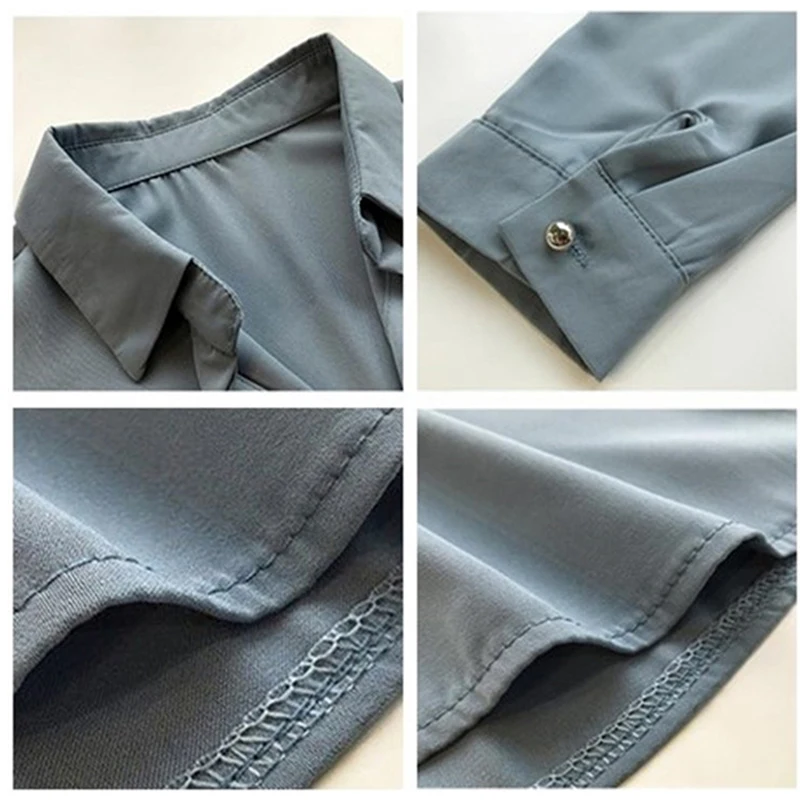 

Korean Office Lady Turn-Down Collar Solid Women's Shirts Classic Long Sleeve Tops Plus Size Street Wear Loose Female Blouses