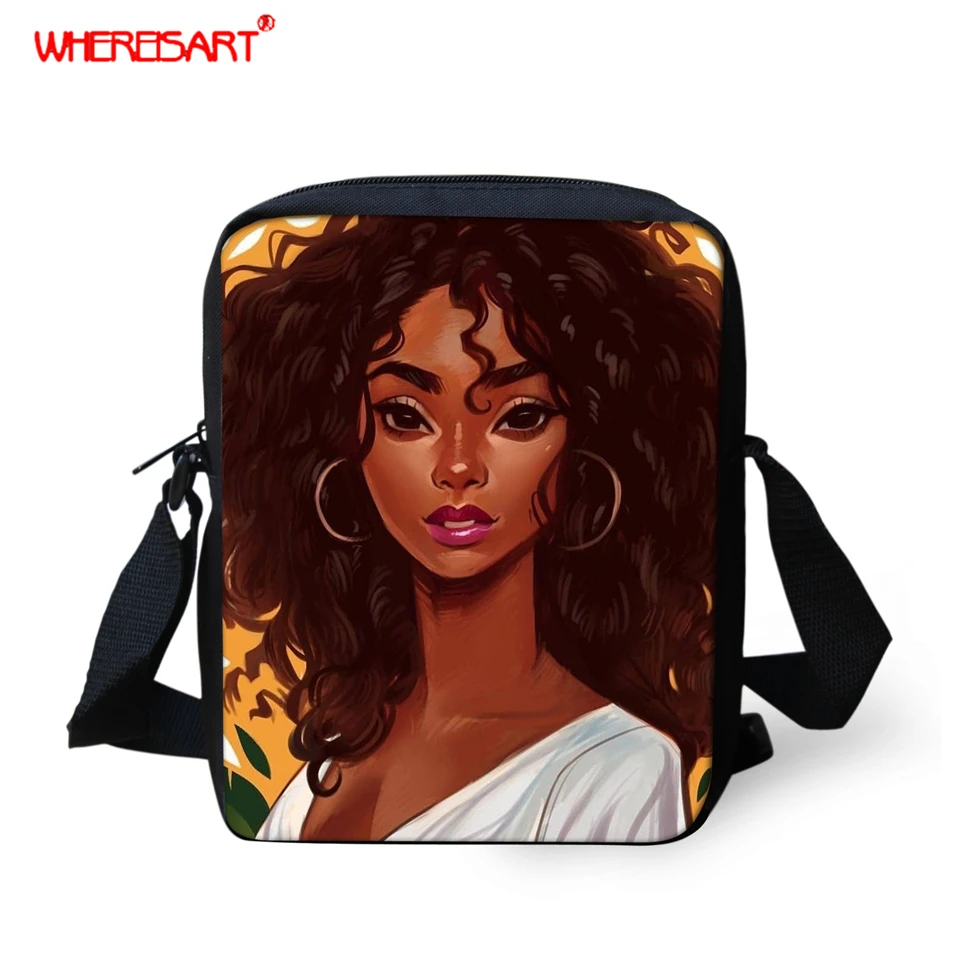 

WHEREISART 2019 Women Messenger Bag Afro Ladies Crossbody Bag Africa Black Girl Trendy Small Flap Shopping Mini Handbag Purse