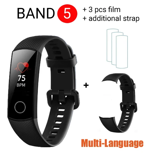 B5 Black add strap Huawei Honor Band 4 Band 5 Смарт-часы 50 м Водонепроницаемый фитнес-трекер AMOLED сенсорный экран для сердечного ритма монитор сообщение шоу - Цвет: B5 Black add strap
