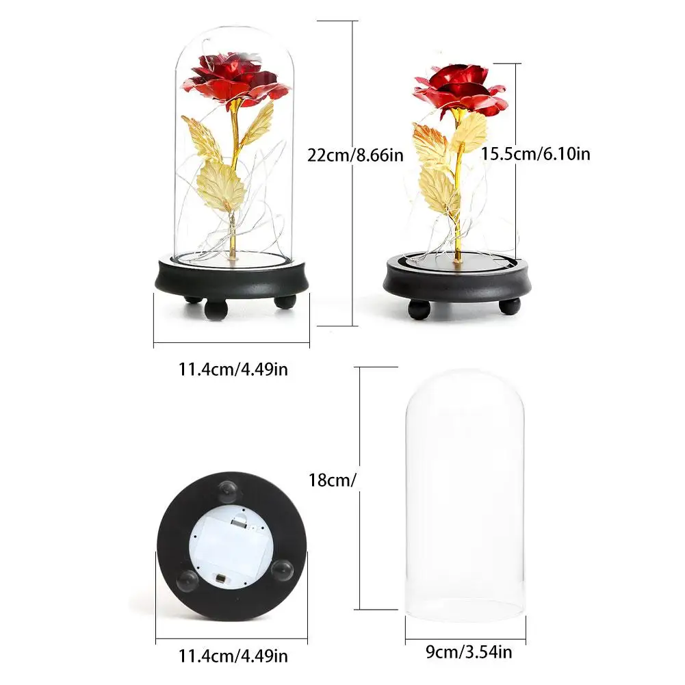 

Eternal Rose LED Night Lamp In Glass Dome Wooden Base Beauty And The Beast Bedroom Lamps Valentine's Day Wedding Party Gifts
