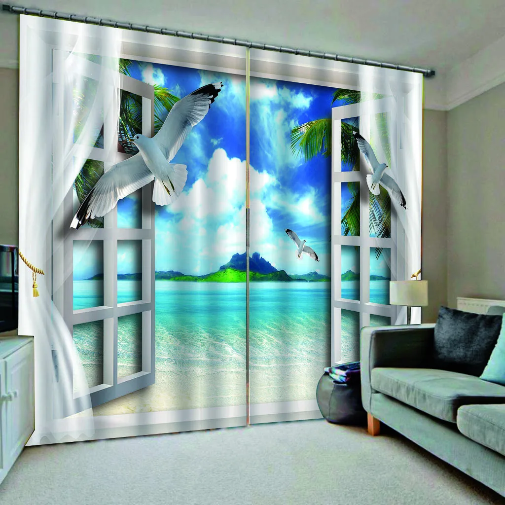 Занавески для окон 3D занавески роскошные затемненные гостиной пляжа