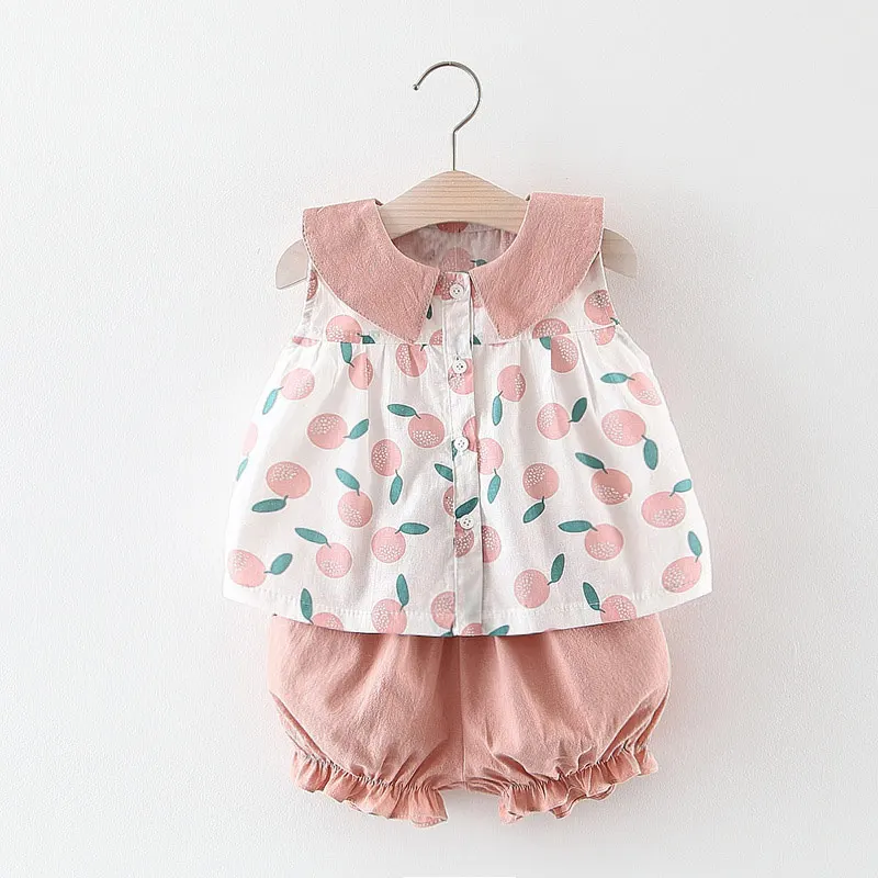 AX1107Pink Melario/Повседневные комплекты одежды для малышей летние детские комплекты с фруктовым принтом От 0 до 2 лет, милая Одежда для девочек из 2 предметов Новое поступление, комплекты одежды для девочек - Цвет: AX1107Pink