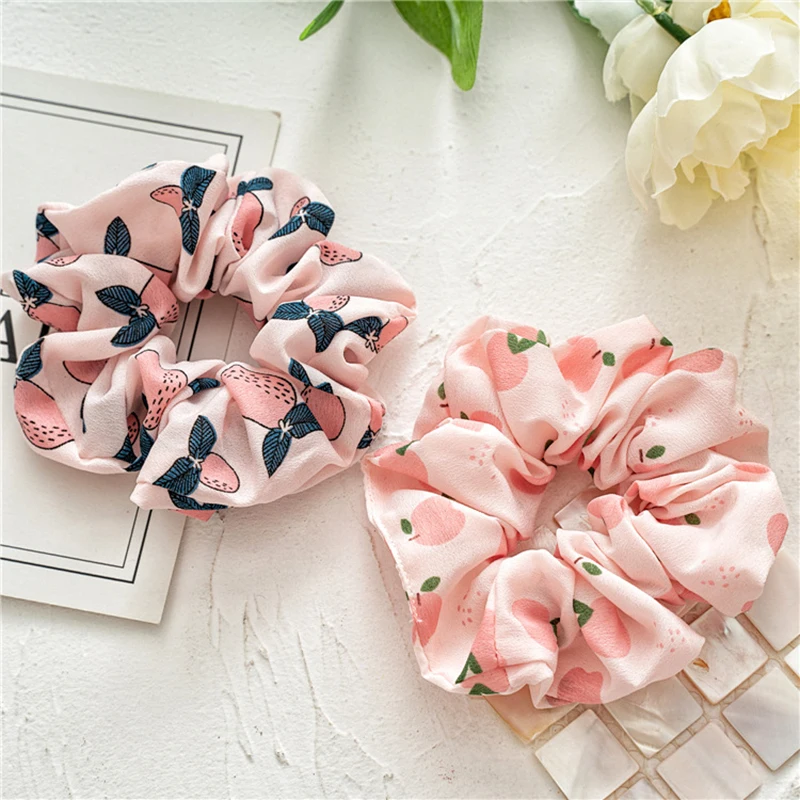 

Lemon Grapefruit Pear Peach Printed Elastic Hair Rubber Band Fruit Print Scrunchies Avocado Lychee Hair Rope Hair Accessories