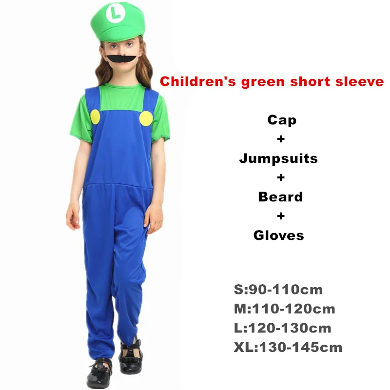 Взрослый Хэллоуин Супер Марио Детский костюм косплей семья Funy Luigi Bros сантехник Пурим костюм нарядное платье Рождественские Вечерние