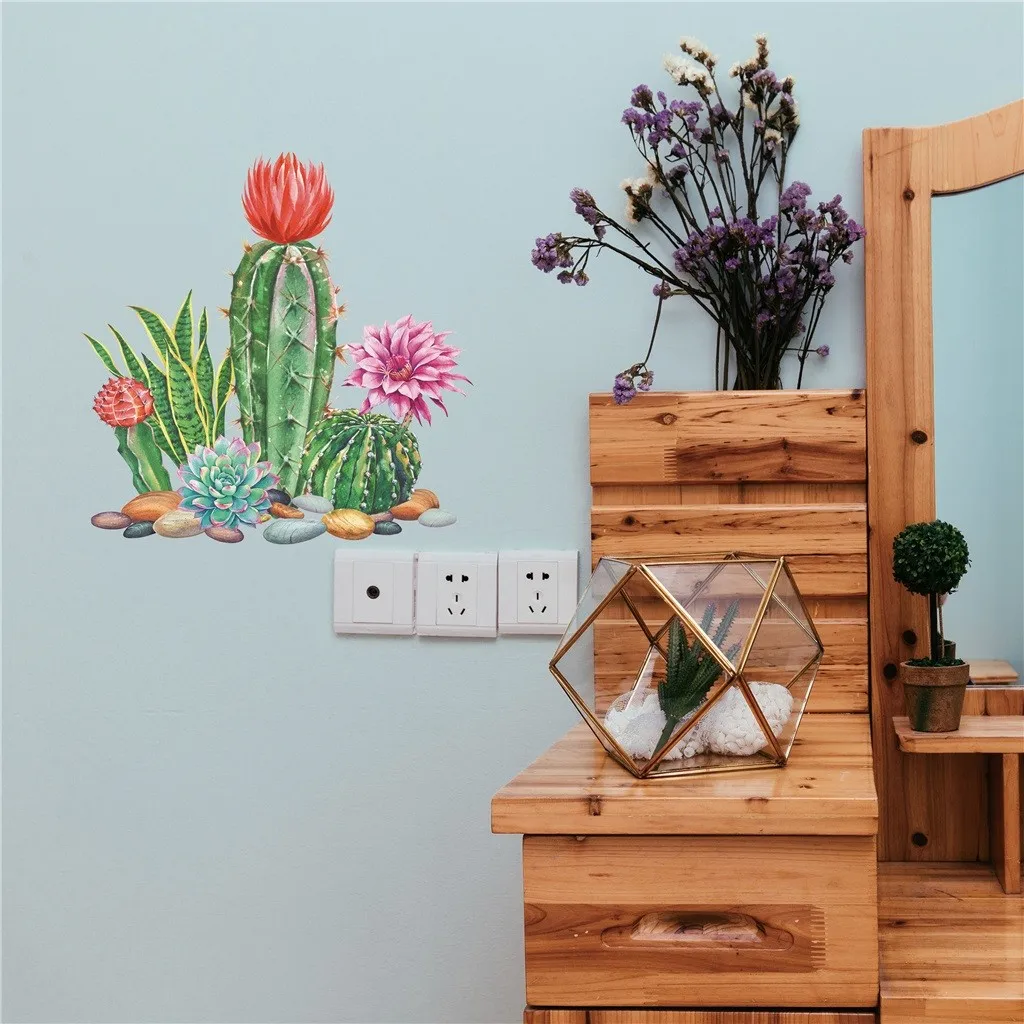 Домашний декор креативный настенный стикер с зеленым растением КАКТУСОМ цветами