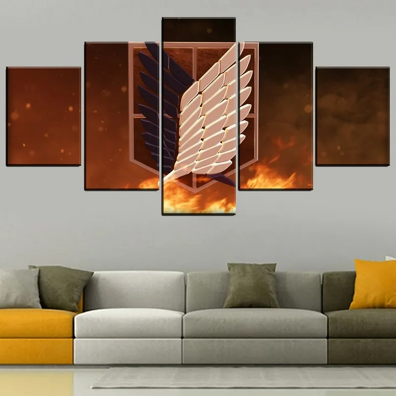 

5 Pieces Attack on Titan Wings Of Freedom Canvas HD Print Paintings Modern Wall Art Modular Poster Anime Pictures Home Decor