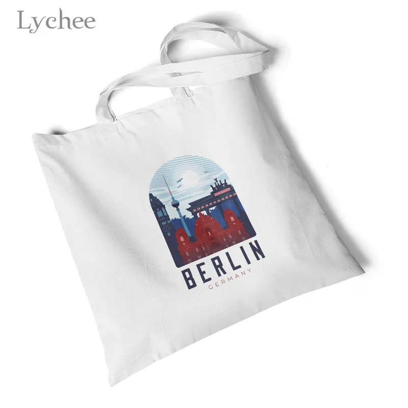 berlin skyline Lychee Harajuku Liverpool Nashville Женская Холщовая Сумка с принтом Большая складная сумка для покупок оригинальная дорожная сумка на плечо - Цвет: berlin skyline