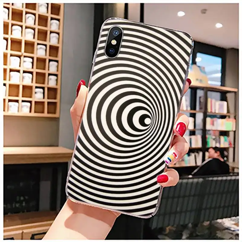 

art black white Psychedelic trippy Phone Case Transparent for iPhone 11 12 mini pro XS MAX 8 7 6 6S Plus X 5S SE 2020 XR