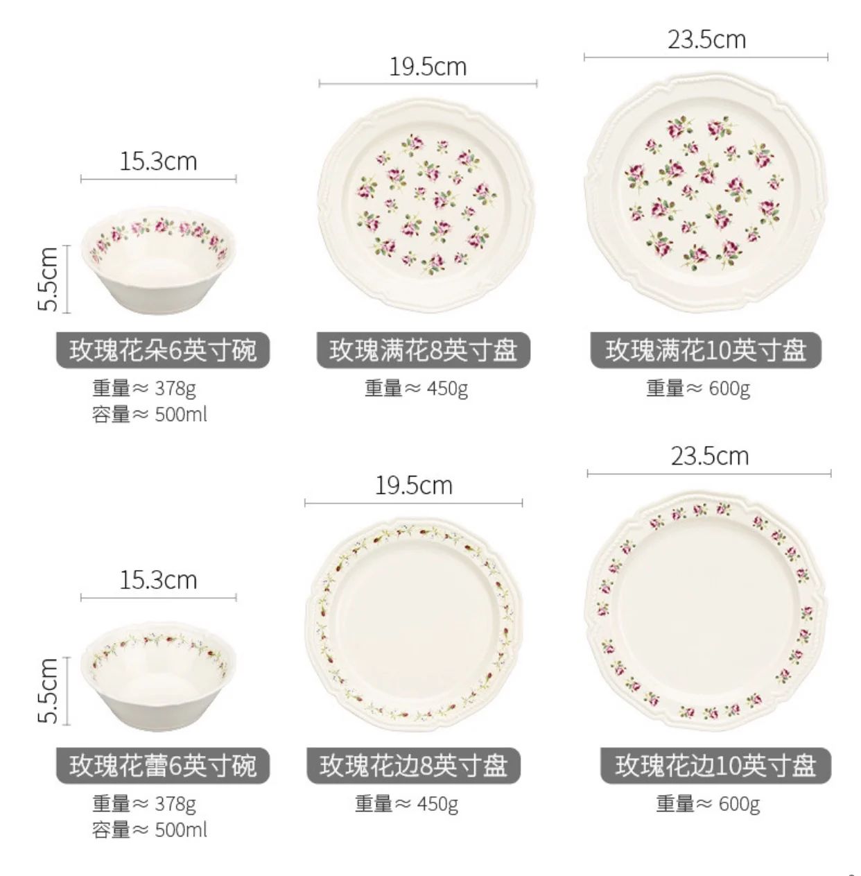 

Modern Housewife French Rose Crockery Western Steak Dinner Plate Garden Salad Bowl Cake Plate Breakfast Plate