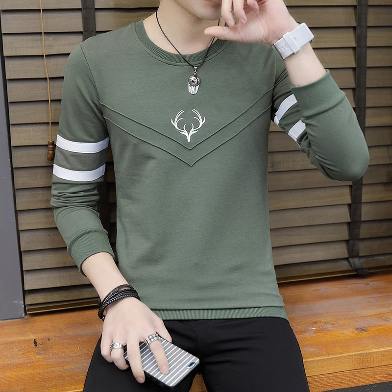 Уличная Мужская Весенняя футболка с круглым вырезом и длинными рукавами