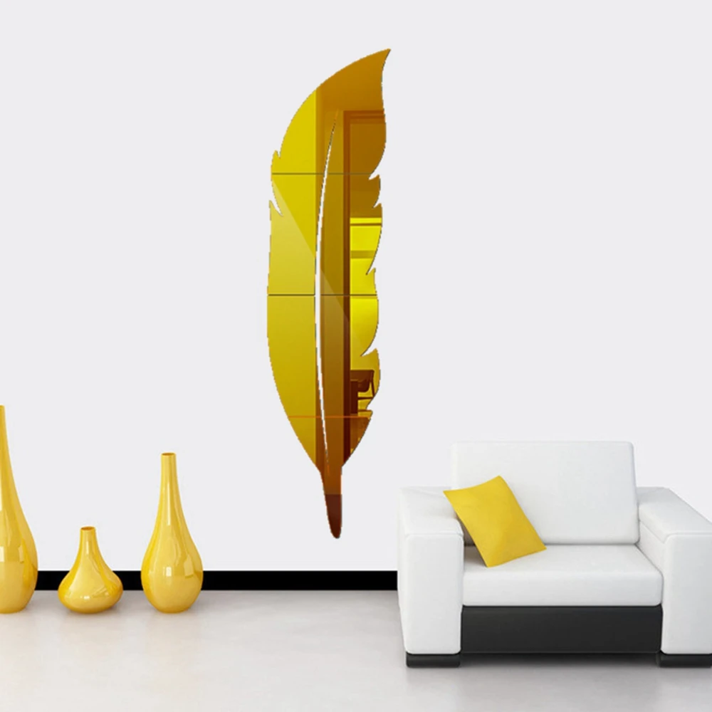 

DIY 3D Mirror Wall Sticker Acrylic Diamonds Feather Mirror Stickers for Kids Room Teenager Home Decoration Accessories