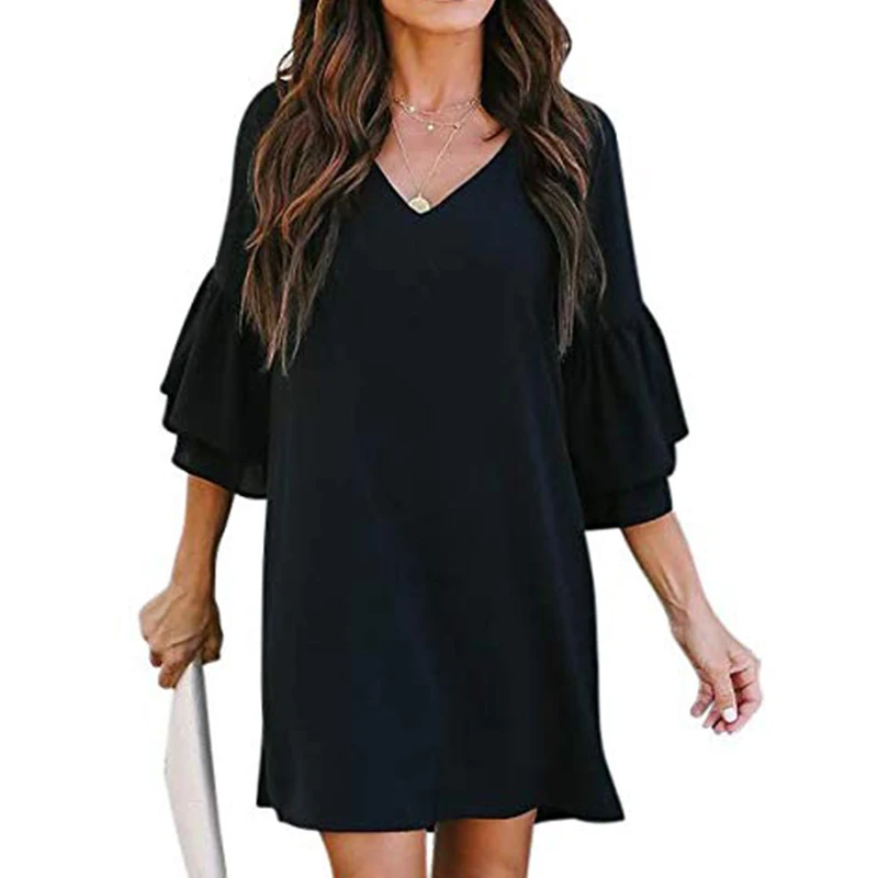 2019 Новый стиль лето осень женские милые и v образный вырез юбка годе рукав прямое