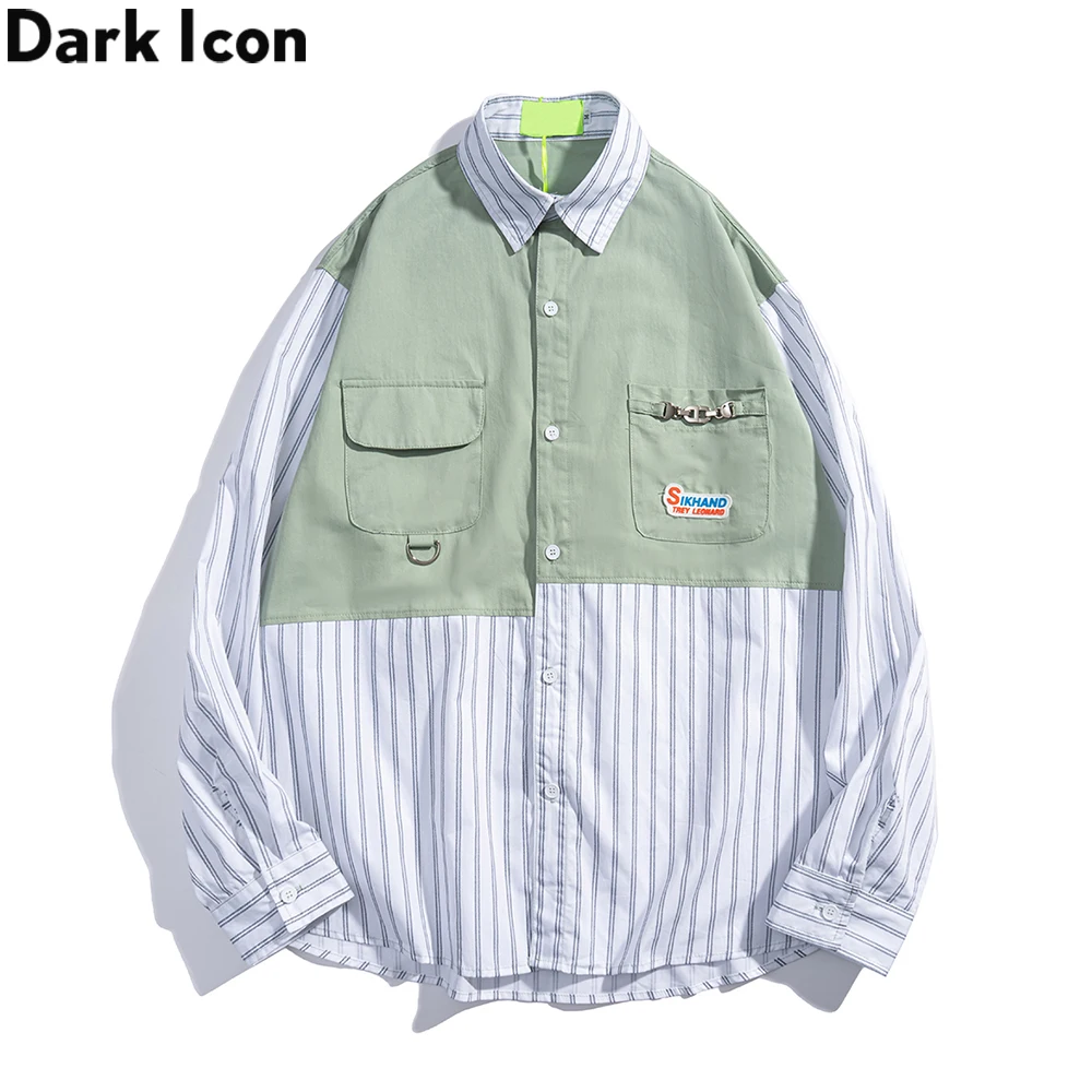 

Dark Icon Striped Patchwork Men's Shirt Long Sleeve Oversized Korean Style Shirts for Men Male Top