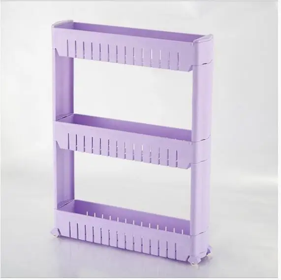 Purple 3-х уровневый Gap кухонный стеллаж для хранения полки тонкий слайд башня подвижные Собрать Пластиковый полка для ванной комнаты колеса Экономия пространства Организатор - Цвет: Purple