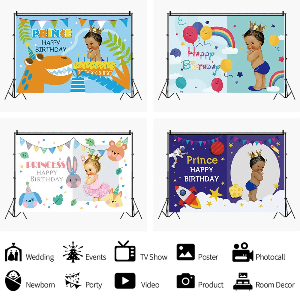 

Cartoon Animal Baby Happy Birthday Bunting Banner Portrait Photography Backdrop Decor Photo Background Studio Photocall Props