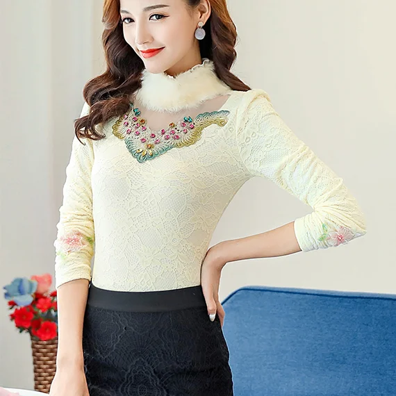 2020 зимняя женская теплая рубашка с вышивкой и бриллиантами Женская бархатная