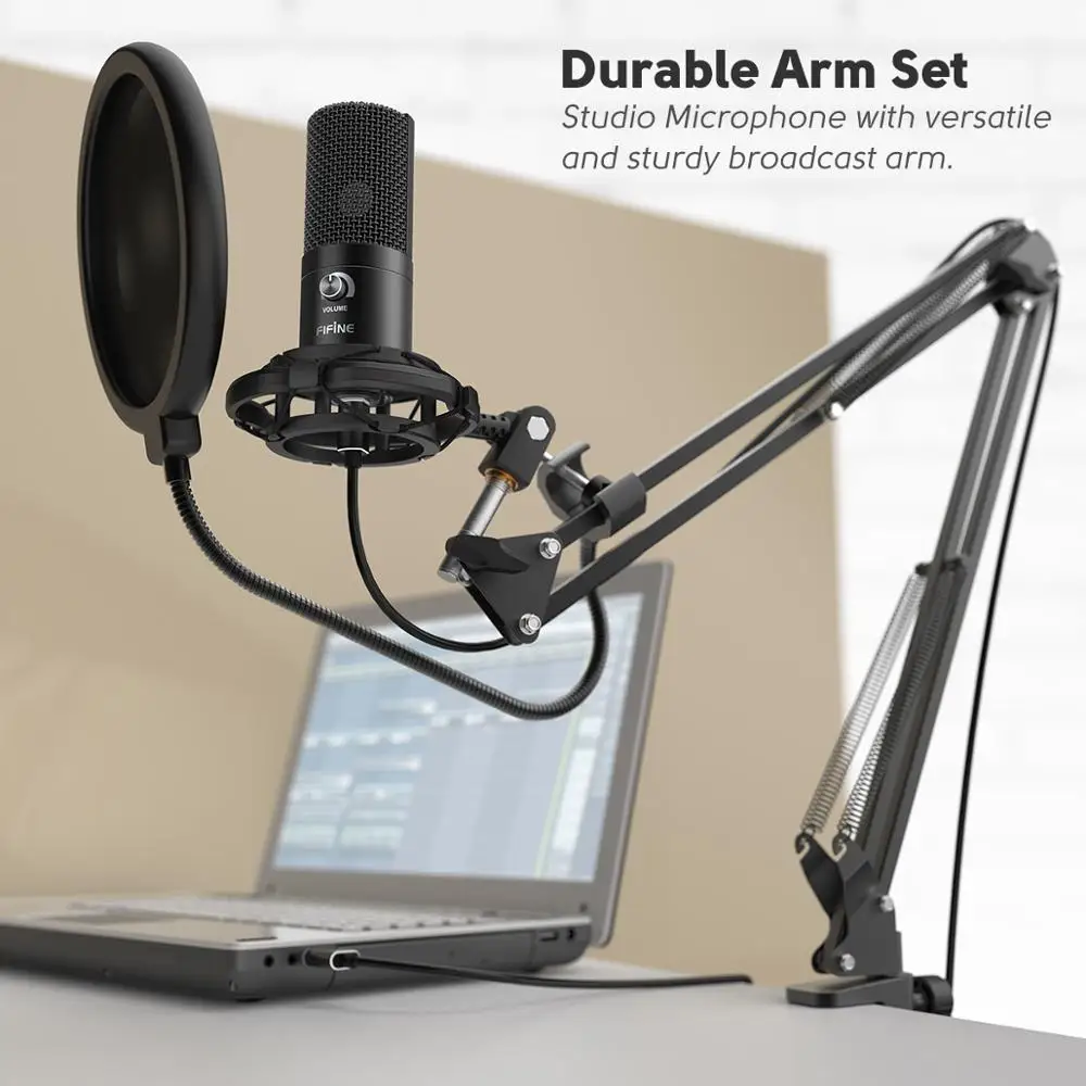 fifine studio condenser usb computer microphone kit with adjustable scissor arm stand shock mount for youtube voice overs t669 free global shipping