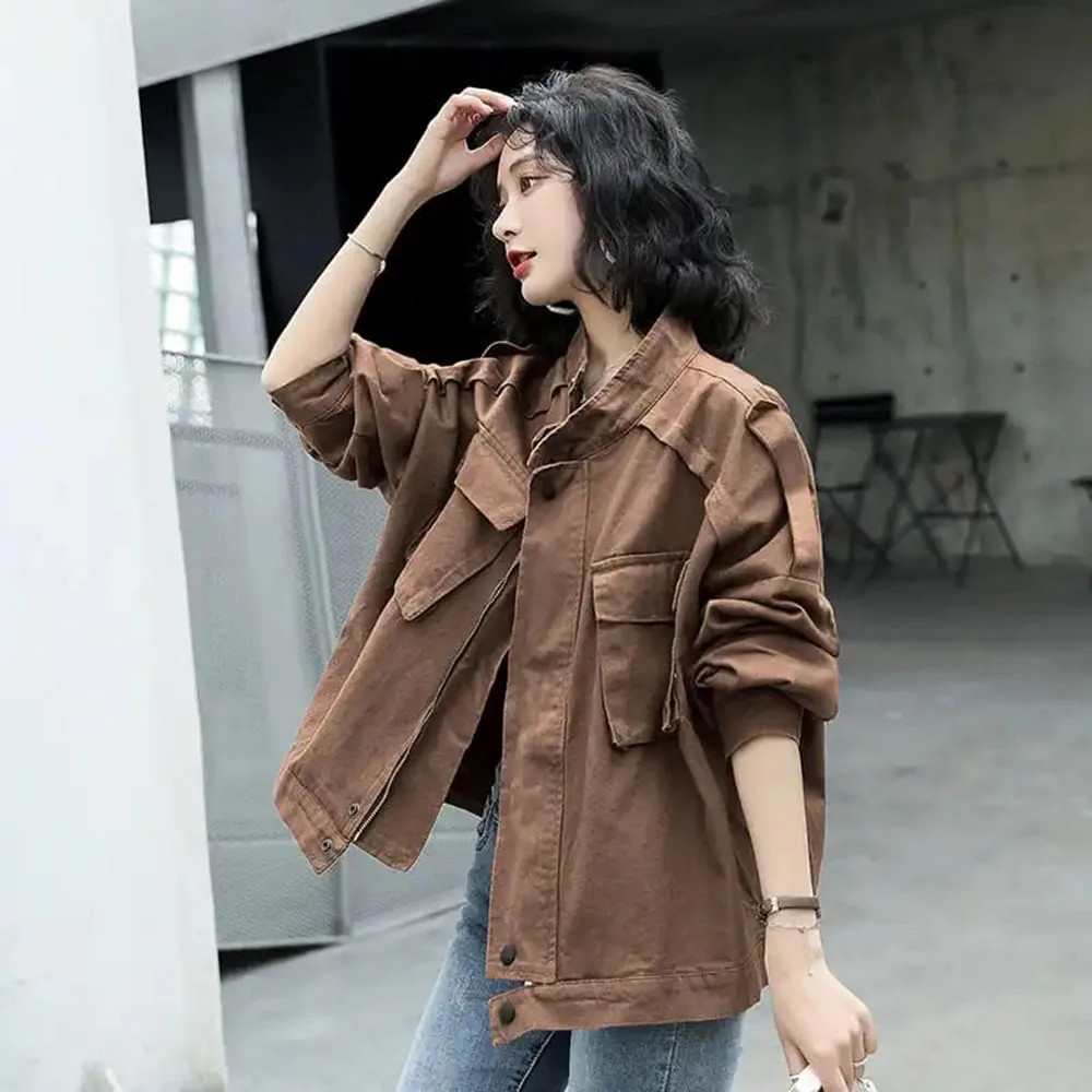 

Новая индивидуальная Стильная универсальная куртка для инструментов в стиле бойфренда женская короткая весенне-осенняя Повседневная прос...