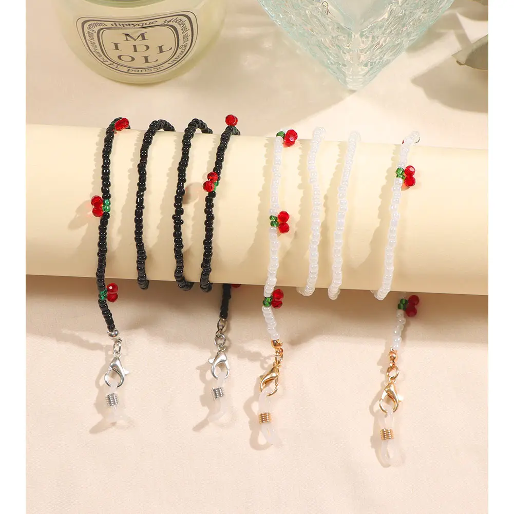 

Simple Crystal Cherry Bead Sunglasses Chain Girls Glasses Holder Jewelry Handmade Rice Beaded Mask Lanyard Strap Antislip Chains