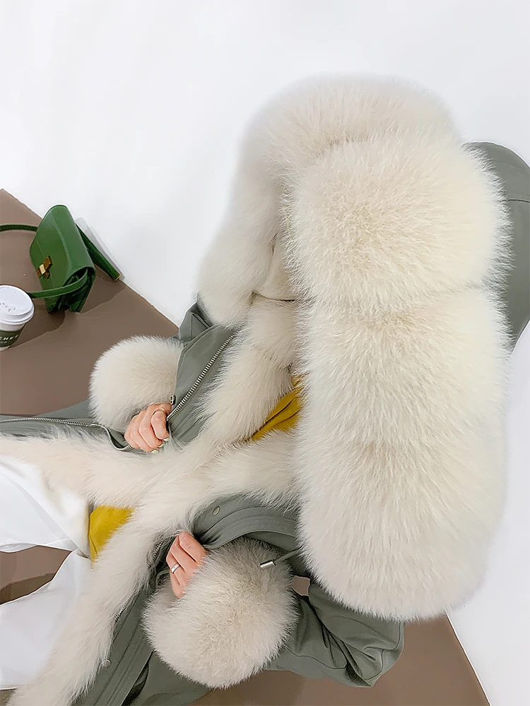 Import Fox Fur Jackets Parkas Female 2020 Winter Women Rex Rabbit Fur Liner Mid-length Detachable New Genuine Fur Coat Warm