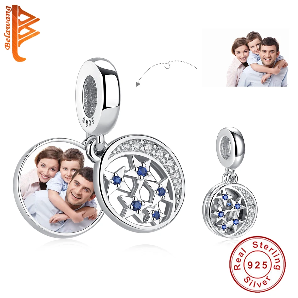 

Подвески BELAWANG, круглые, из серебра 925 пробы, с полыми звездами и луной, подходят для оригинального браслета, для самостоятельного изготовления фото ювелирных изделий