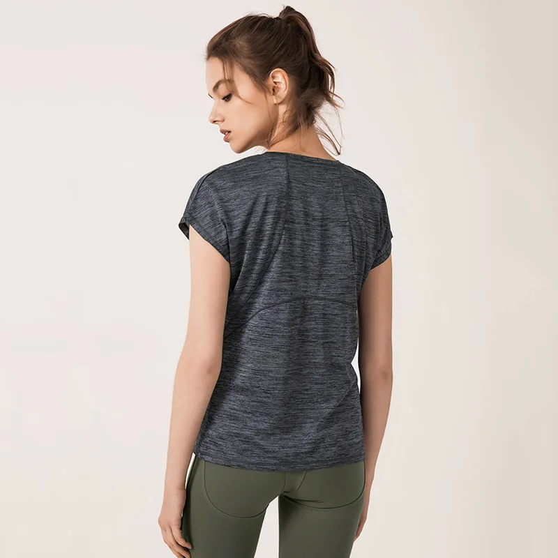 2019 ladies new yoga shirt solid color breathable quick-drying short-sleeved fitness clothes round neck short t-shirt | Спорт и