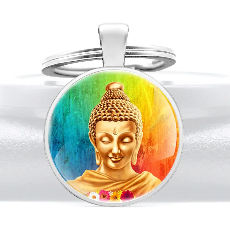 Золотой цвет статуя Святого Будды стеклянная купольная подвеска брелок