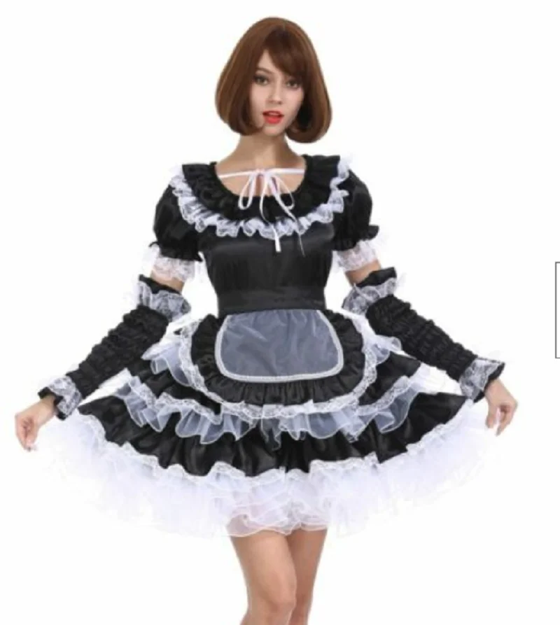 Шикарное черное закрывающееся пушистое платье для косплея девушки |