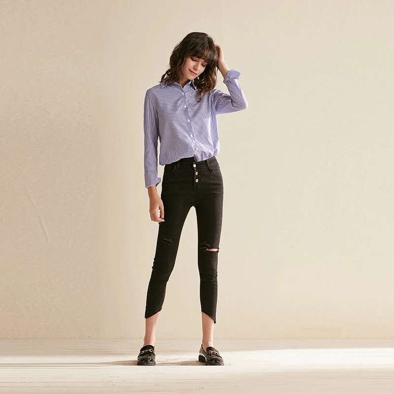 Женская Осенняя блузка с длинным рукавом и отложным воротником | одежда