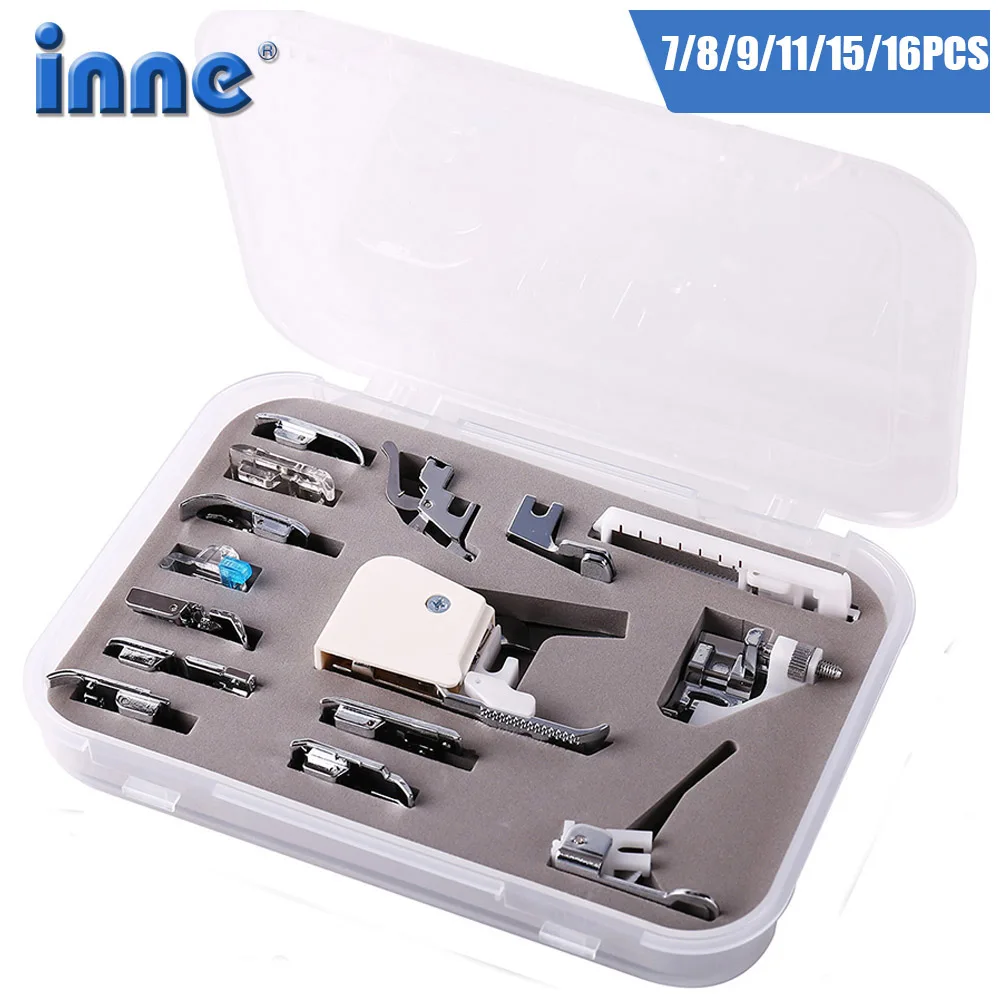 

INNE 7/8/9/11/15/16Pcs Sewing Accessories Presser Foot Household Machine Parts Rolled Hem Press Feet Ruffler Singer Brother DIY