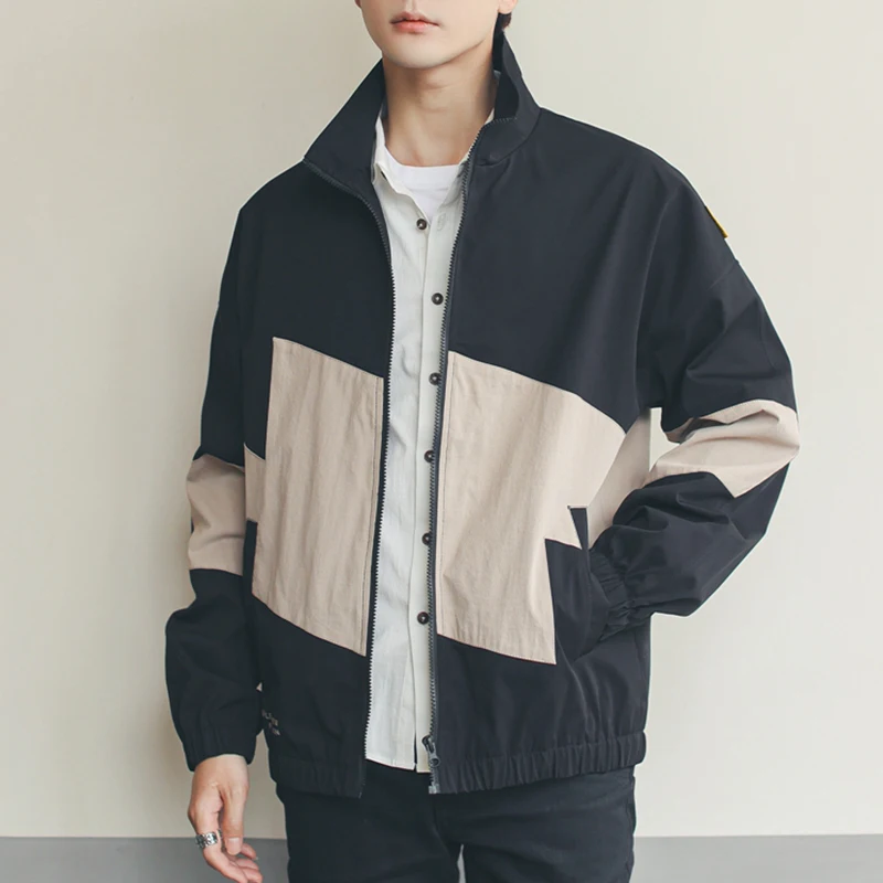 

2021 New Autumn Patchwork Casual Jacket Men Streetwear Harajuku Zipper Cardigan Coats Male Black White Windbreaker Jackets
